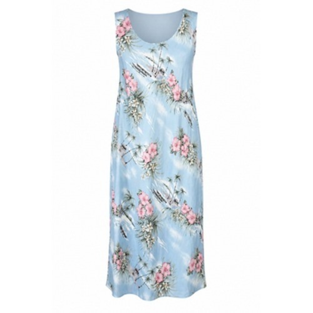 Hilo Hattie Dress Womens 1X Blue Hawaiian Floral Tank Midi Sundress Rayon Beachy